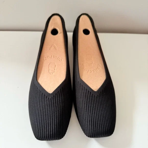 Vivaia Womens Margot 2.0 Square Toe V-Cut Flats Black Knit Size US 11 EU 43 - Picture 8 of 11